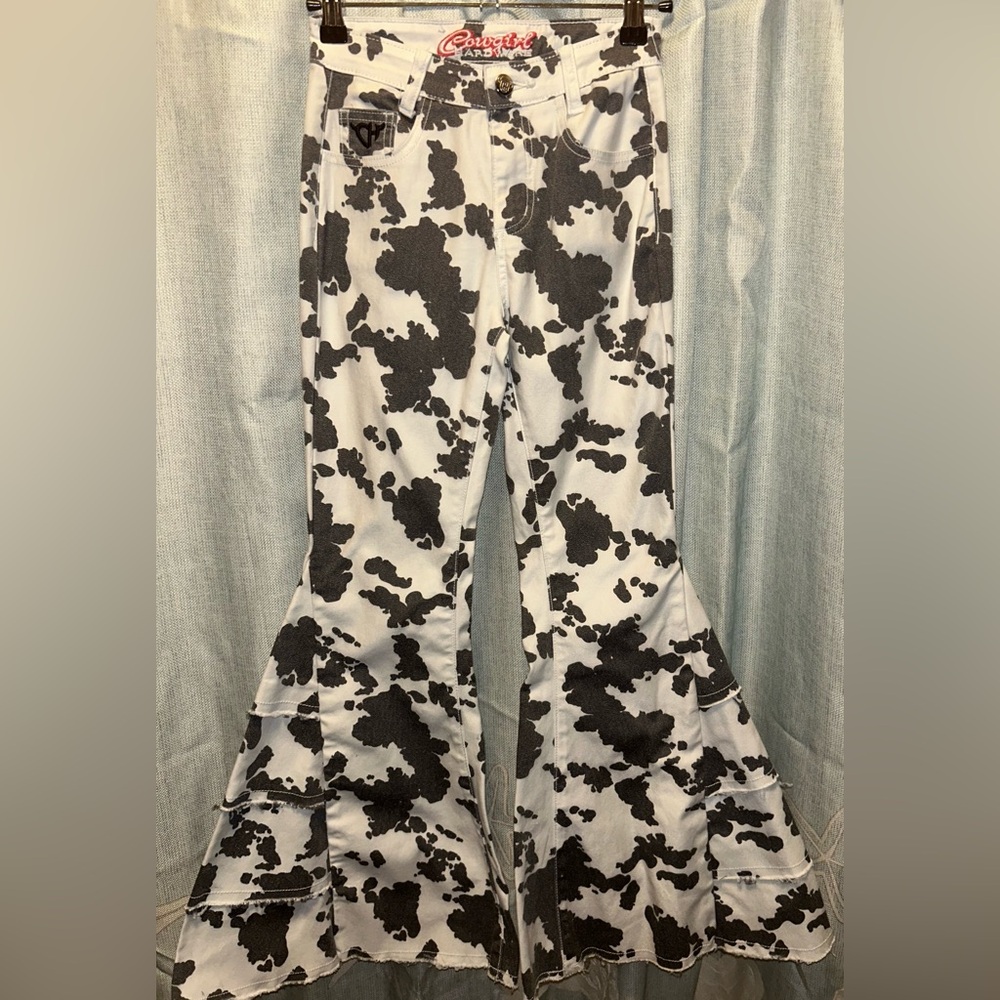 Cow Print Flared Kids Jeans